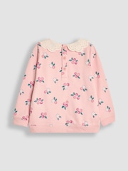 JoJo Maman Bébé Pink Berry Broderie Collar Sweatshirt - Image 2 of 3