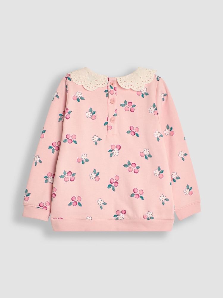 JoJo Maman Bébé Pink Berry Broderie Collar Sweatshirt - Image 2 of 3