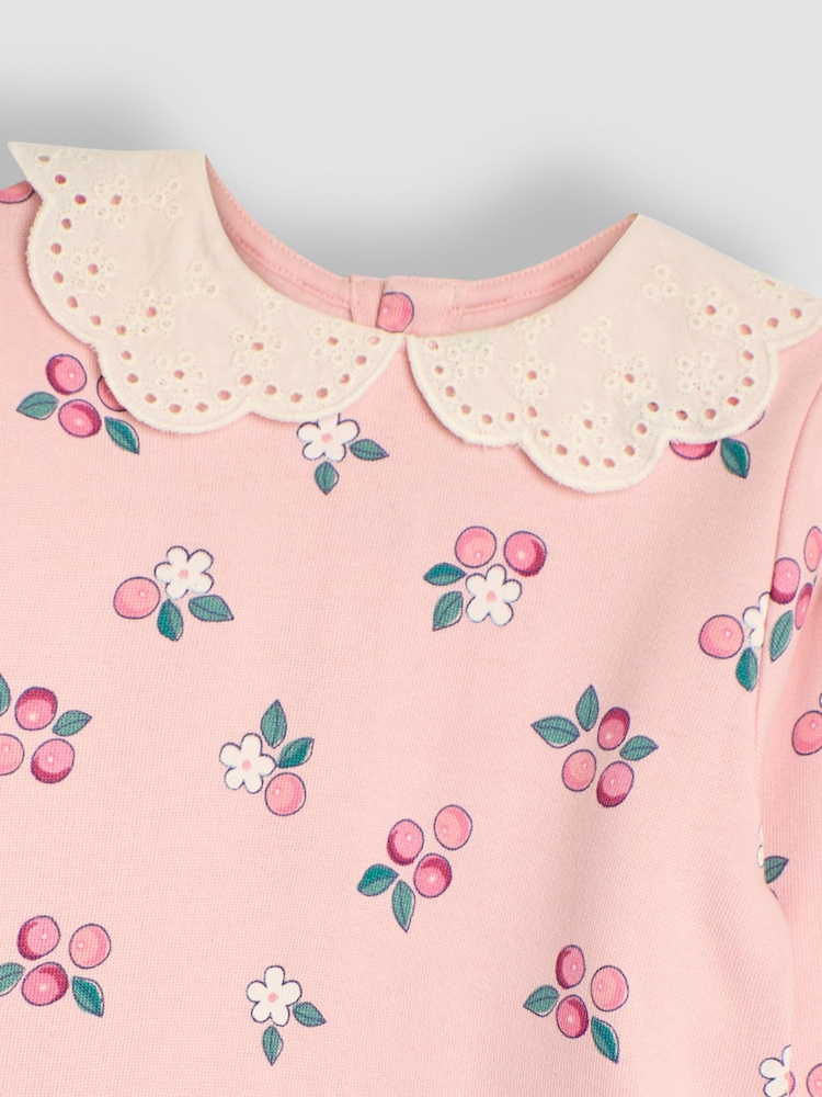 JoJo Maman Bébé Pink Berry Broderie Collar Sweatshirt - Image 3 of 3