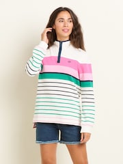 Brakeburn Cream Multi Coloured Stripe Quarter Zip 100% Cotton Sweatshirt - Image 1 of 4