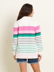 Brakeburn Cream Multi Coloured Stripe Quarter Zip 100% Cotton Sweatshirt - Image 2 of 4