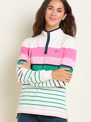 Brakeburn Cream Multi Coloured Stripe Quarter Zip 100% Cotton Sweatshirt - Image 3 of 4