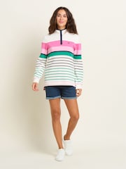 Brakeburn Cream Multi Coloured Stripe Quarter Zip 100% Cotton Sweatshirt - Image 4 of 4