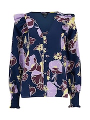 Pour Moi Blue Maggie Recycled Woven Button Through Frill Blouse - Image 3 of 4