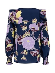 Pour Moi Blue Maggie Recycled Woven Button Through Frill Blouse - Image 4 of 4