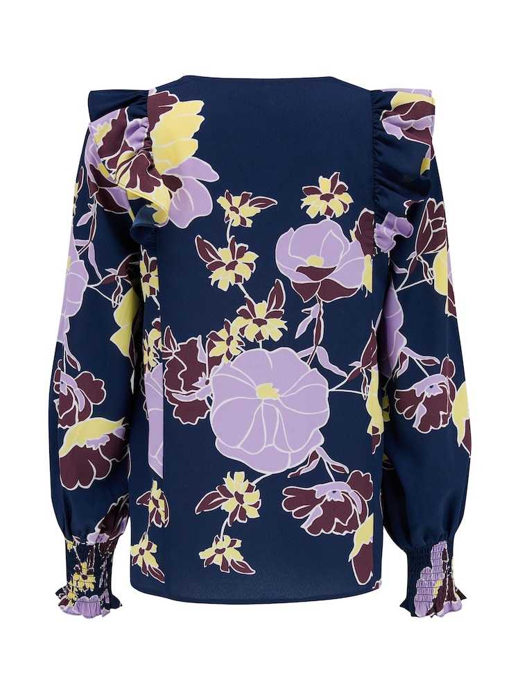 Pour Moi Blue Maggie Recycled Woven Button Through Frill Blouse - Image 4 of 4