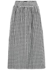 Pour Moi Black Gingham 100% Cotton Deanna Shirred Waist Button Detail Woven Midi Skirt - Image 3 of 4