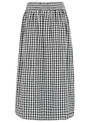 Pour Moi Black Gingham 100% Cotton Deanna Shirred Waist Button Detail Woven Midi Skirt - Image 4 of 4