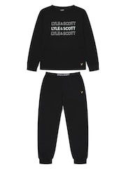 Lyle & Scott Black Long Sleeve Boys Burt T-Shirt and Cuffed Trousers Set - Image 1 of 6