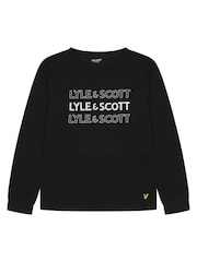 Lyle & Scott Black Long Sleeve Boys Burt T-Shirt and Cuffed Trousers Set - Image 2 of 6