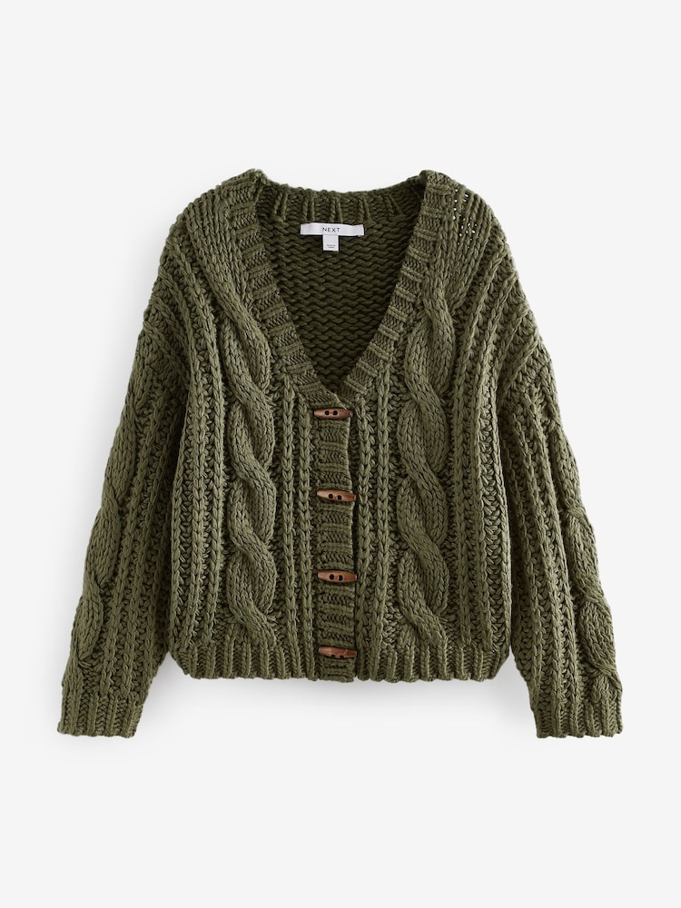 Buy Green Khaki Chunky Knit Button Front Cable Cardigan from Next