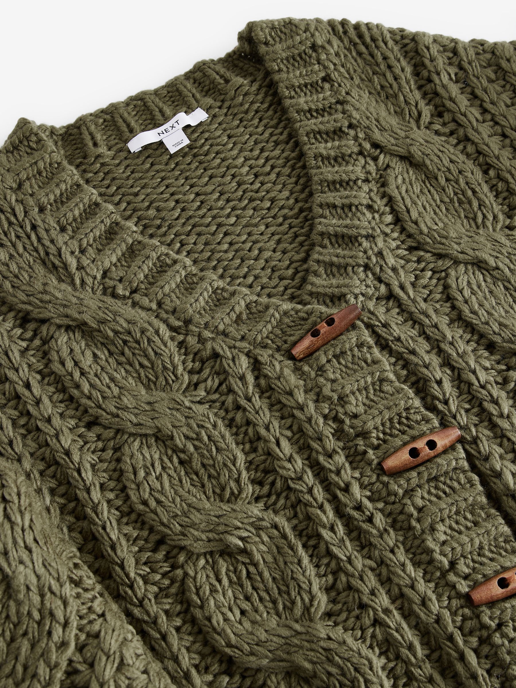 Buy Green Khaki Chunky Knit Button Front Cable Cardigan from Next Luxembourg