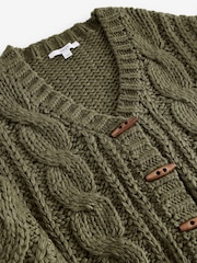 Green Khaki Chunky Knit Button Front Cable Cardigan - Image 6 of 8