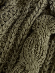Green Khaki Chunky Knit Button Front Cable Cardigan - Image 8 of 8