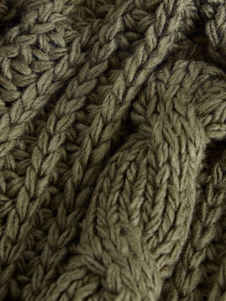 Green Khaki Chunky Knit Button Front Cable Cardigan - Image 8 of 8