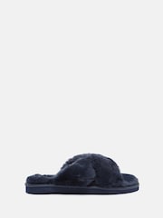 Joules Romilly Navy Faux Fur Slippers - Image 2 of 5