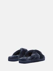 Joules Romilly Navy Faux Fur Slippers - Image 4 of 5
