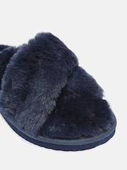 Joules Romilly Navy Faux Fur Slippers - Image 5 of 5