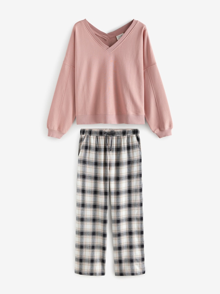 Pink Check Sweatshirt And 100% Cotton Flannel Pyjamas - Image 1 of 5