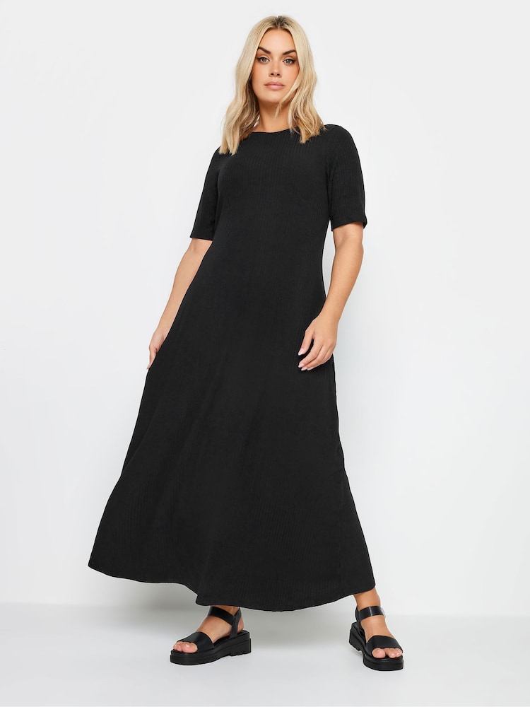 Yours Curve Black Ribbed Swing Maxi Dress - Image 1 of 4
