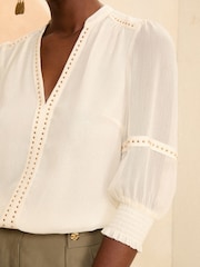 Love & Roses Ivory White Petite V Neck  Hardware Blouse - Image 2 of 4