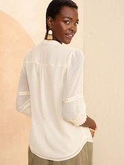 Love & Roses Ivory White Petite V Neck  Hardware Blouse - Image 3 of 4