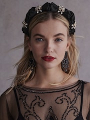 Black Tabitha Simmons Blair Sparkle Bow Headband - Image 1 of 4