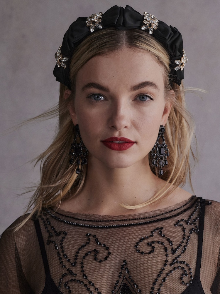 Black Tabitha Simmons Blair Sparkle Bow Headband - Image 1 of 4