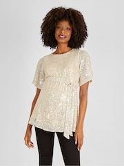 JoJo Maman Bébé Sequin Maternity Flutter Sleeve Top - Image 1 de 5