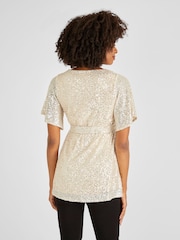 JoJo Maman Bébé Sequin Maternity Flutter Sleeve Top - Image 2 de 5