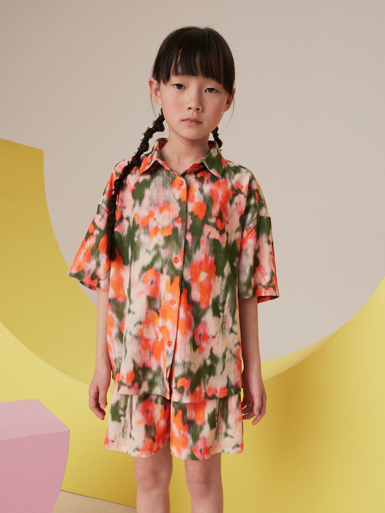 Orange Tie Dye Textured Shirt And Shorts Set (3-16yrs) - Image 1 of 8