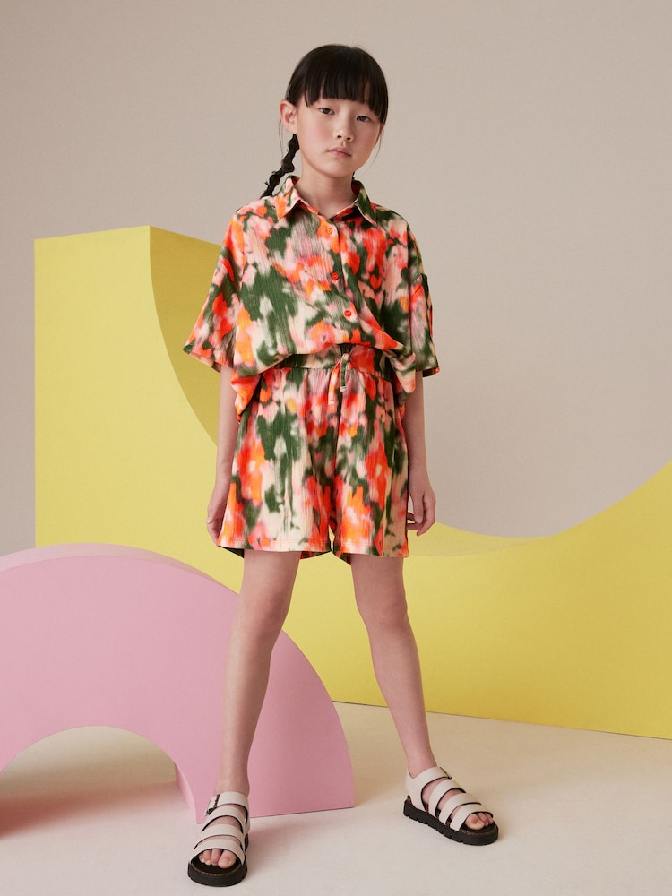 Orange Tie Dye Textured Shirt And Shorts Set (3-16yrs) - Image 2 of 8