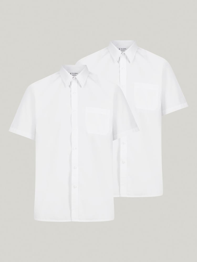 Trutex White Regular Fit Short Sleeve 2 Pack School Shirts - Image 1 of 7
