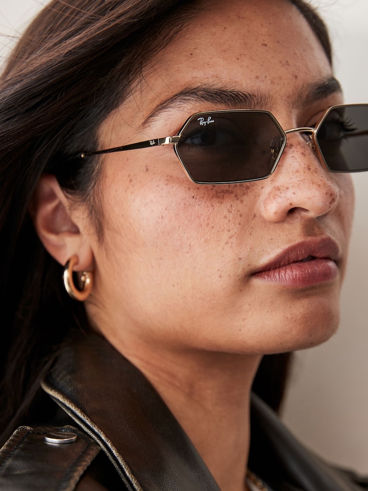 Ray Ban Gold Yevi Rb3728 Rectangle Sunglasses - Image 2 of 8
