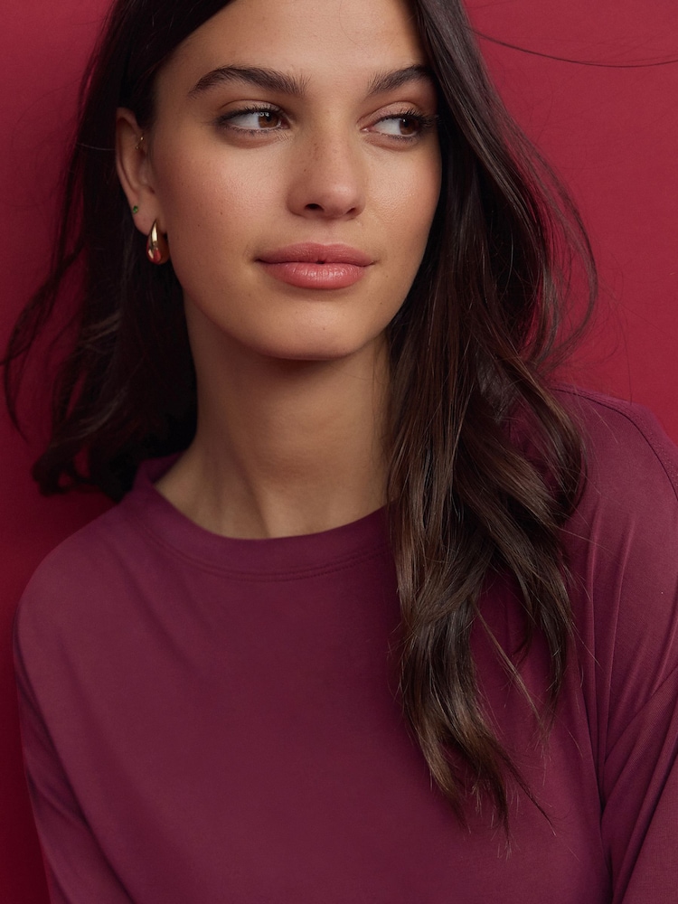 Burgundy Wine N. Premium Relaxed Fit Modal Boxy T-Shirt - Image 5 of 7