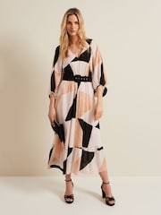 Phase Eight Multi Sophia Colourblock Belted Midi Dress - Image 1 of 8