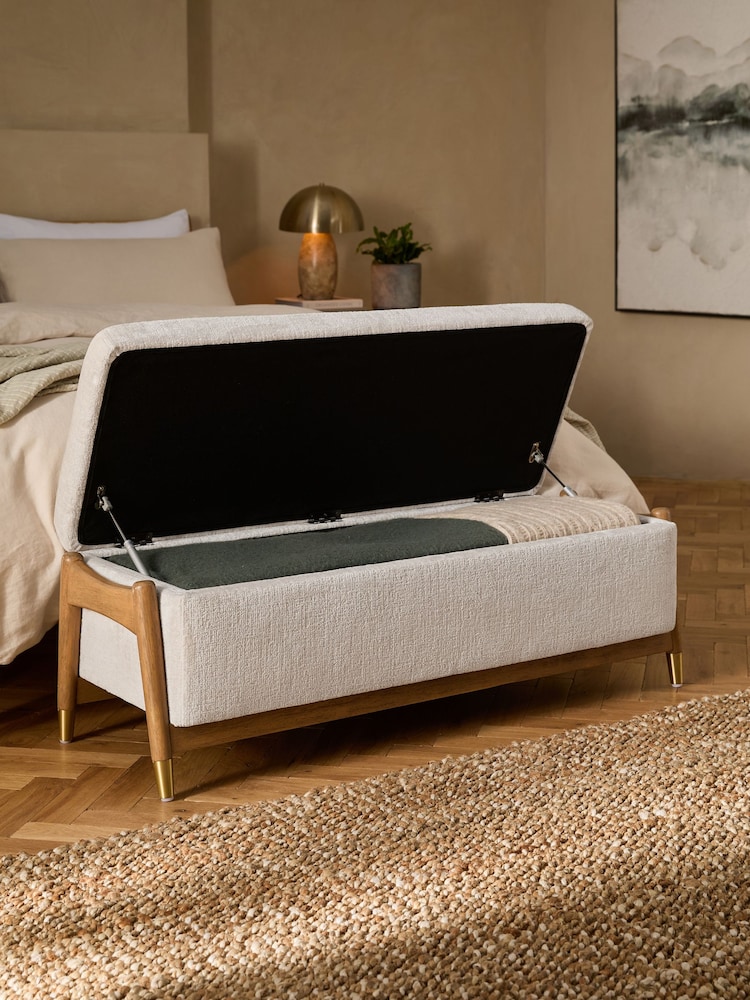 Plush Chenille Natural Oyster Flinton Upholstered Storage Ottoman - Image 2 of 10