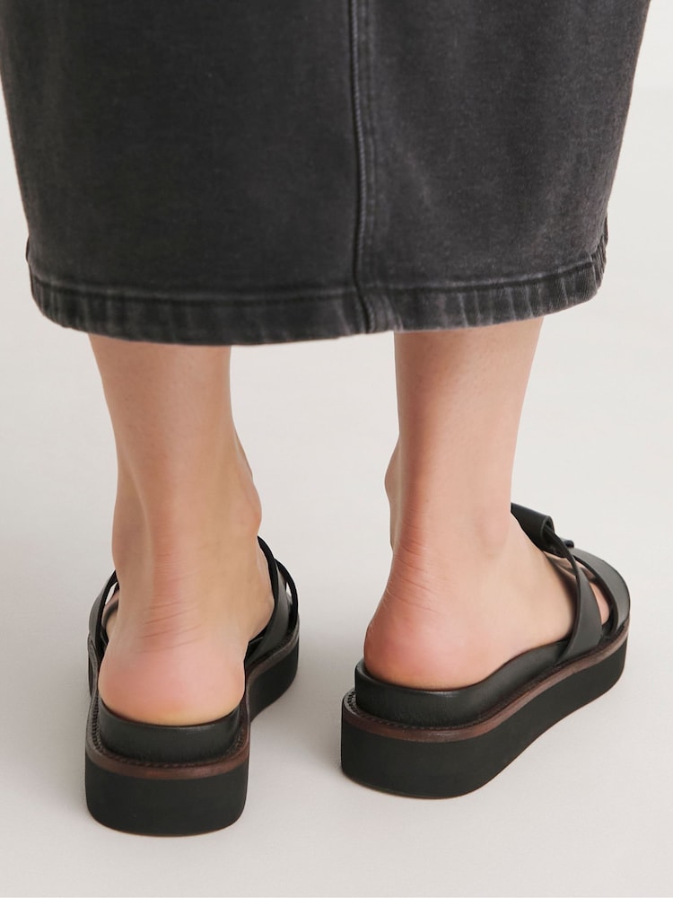 JD Williams Black Extra Wide Fit Leather Twin Strap Mules - Image 2 of 4