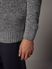Grey Regular Fit Textured Zip Neck Jumper with Wool - Image 4 of 7