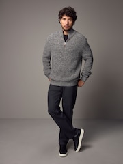 Grey Regular Fit Textured Zip Neck Jumper with Wool - Image 5 of 7