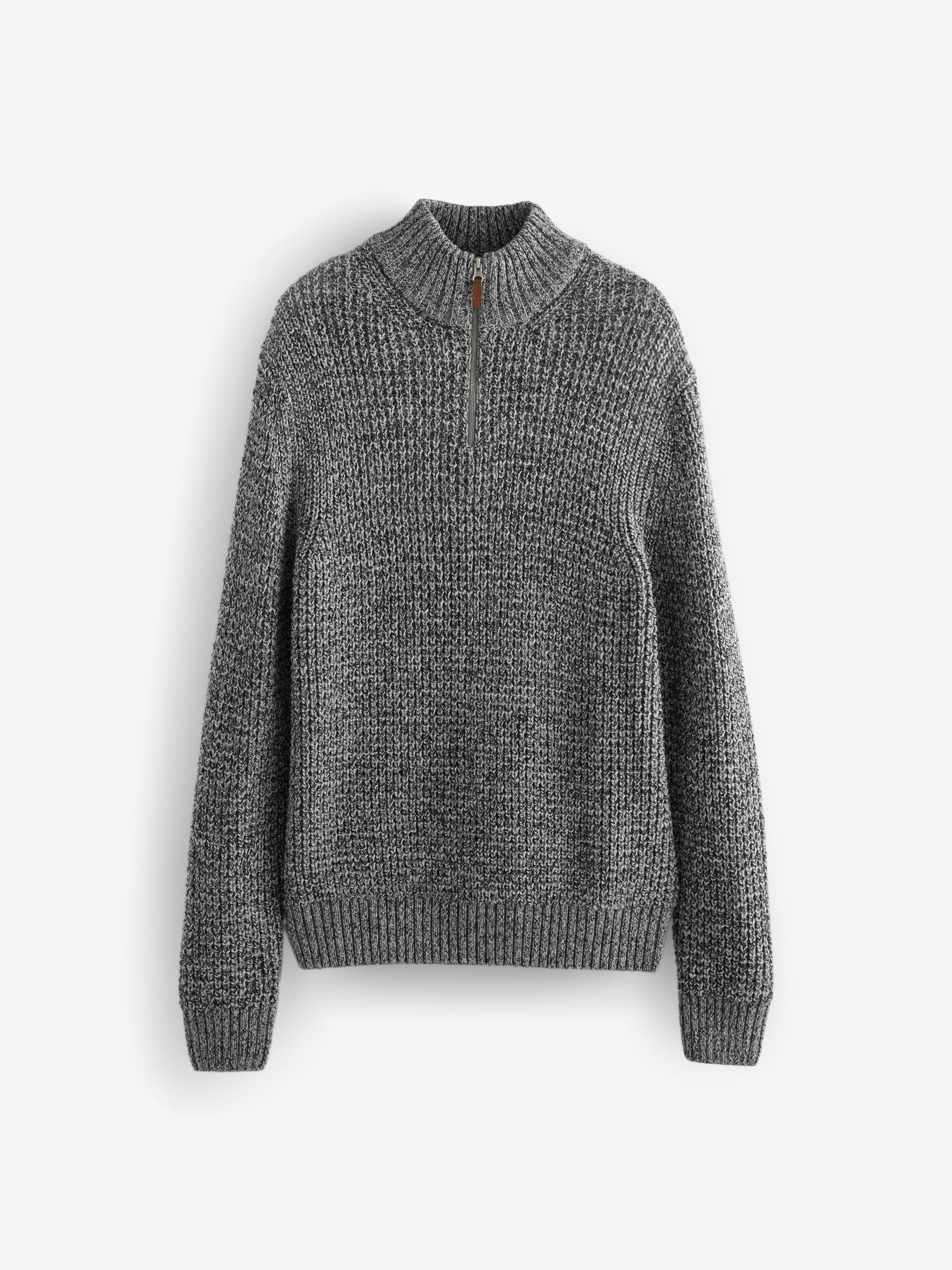 Buy Grey Regular Fit Textured Zip Neck Jumper with Wool from the Next UK  online shop