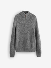 Grey Regular Fit Textured Zip Neck Jumper with Wool - Image 6 of 7