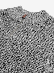 Grey Regular Fit Textured Zip Neck Jumper with Wool - Image 7 of 7