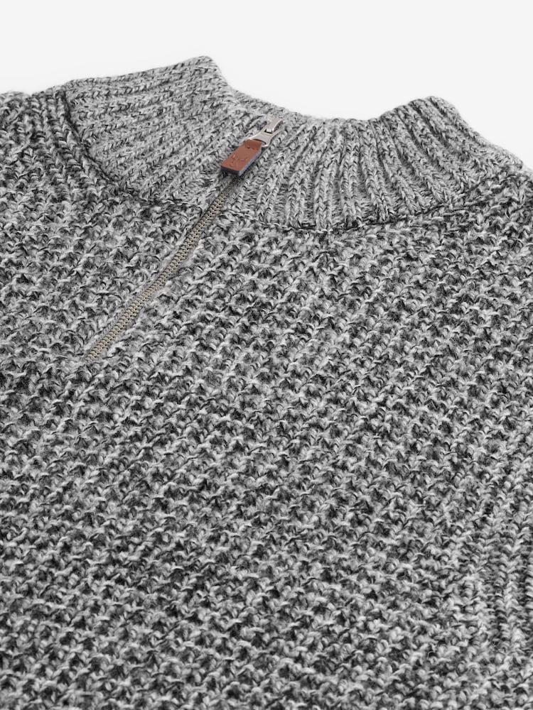 Grey Regular Fit Textured Zip Neck Jumper with Wool - Image 7 of 7