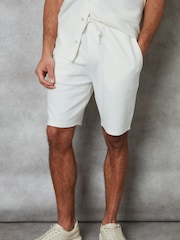 Threadbare Ecru Textured Elasticated Waist Shorts - Image 1 of 4