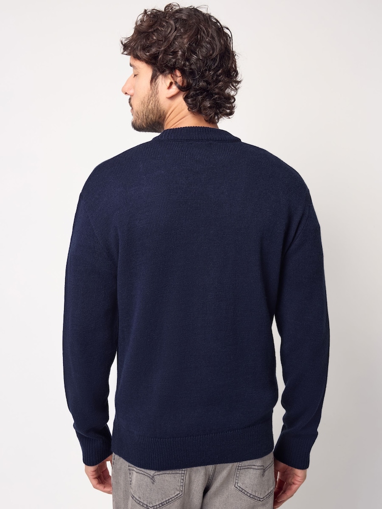 Navy Blue Rudolph Crew Neck Regular Fit Christmas Jumper - Image 3 of 9