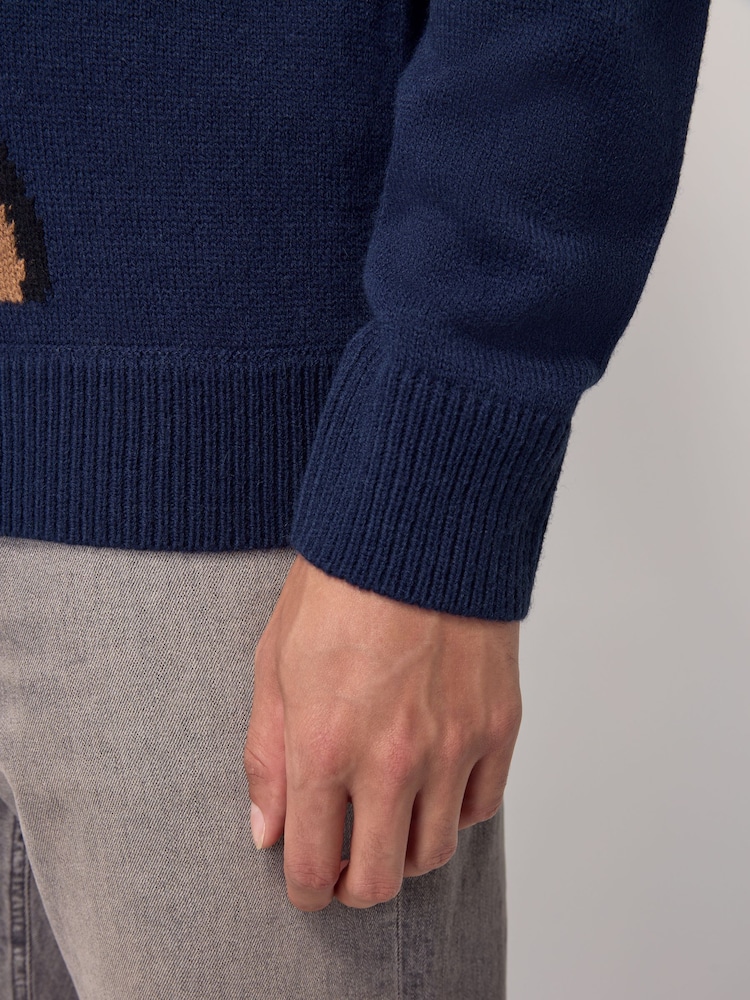Navy Blue Rudolph Crew Neck Regular Fit Christmas Jumper - Image 5 of 9