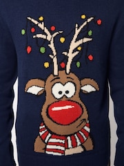 Navy Blue Rudolph Crew Neck Regular Fit Christmas Jumper - Image 8 of 9