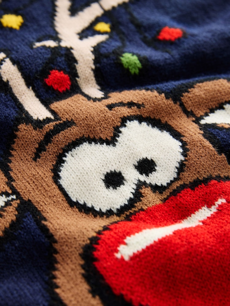 Navy Blue Rudolph Crew Neck Regular Fit Christmas Jumper - Image 8 of 9