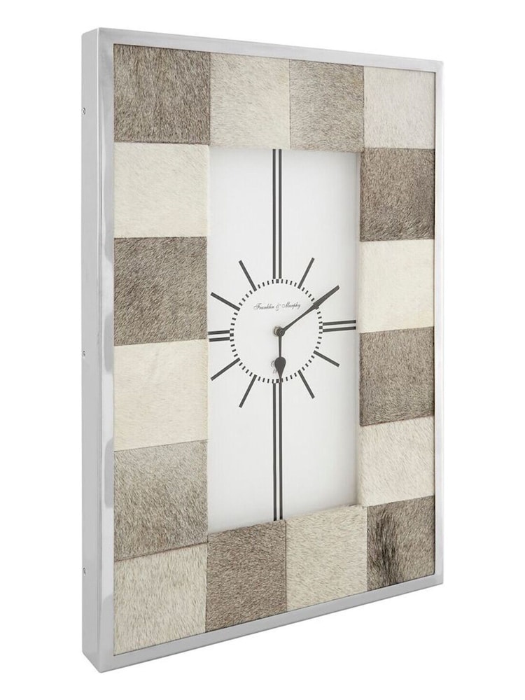 Interiors by Premier Grey Kensington Townhouse Leather Patchwork Wall Clock - Image 2 of 2